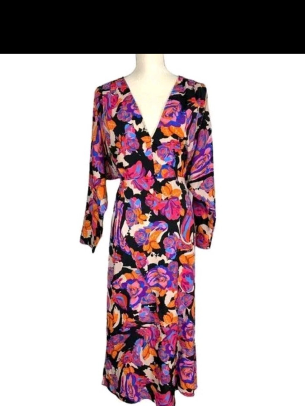 Topshop Women’s Multicolor Floral Belted V Neck Long Sleeve Midi Dress S-12